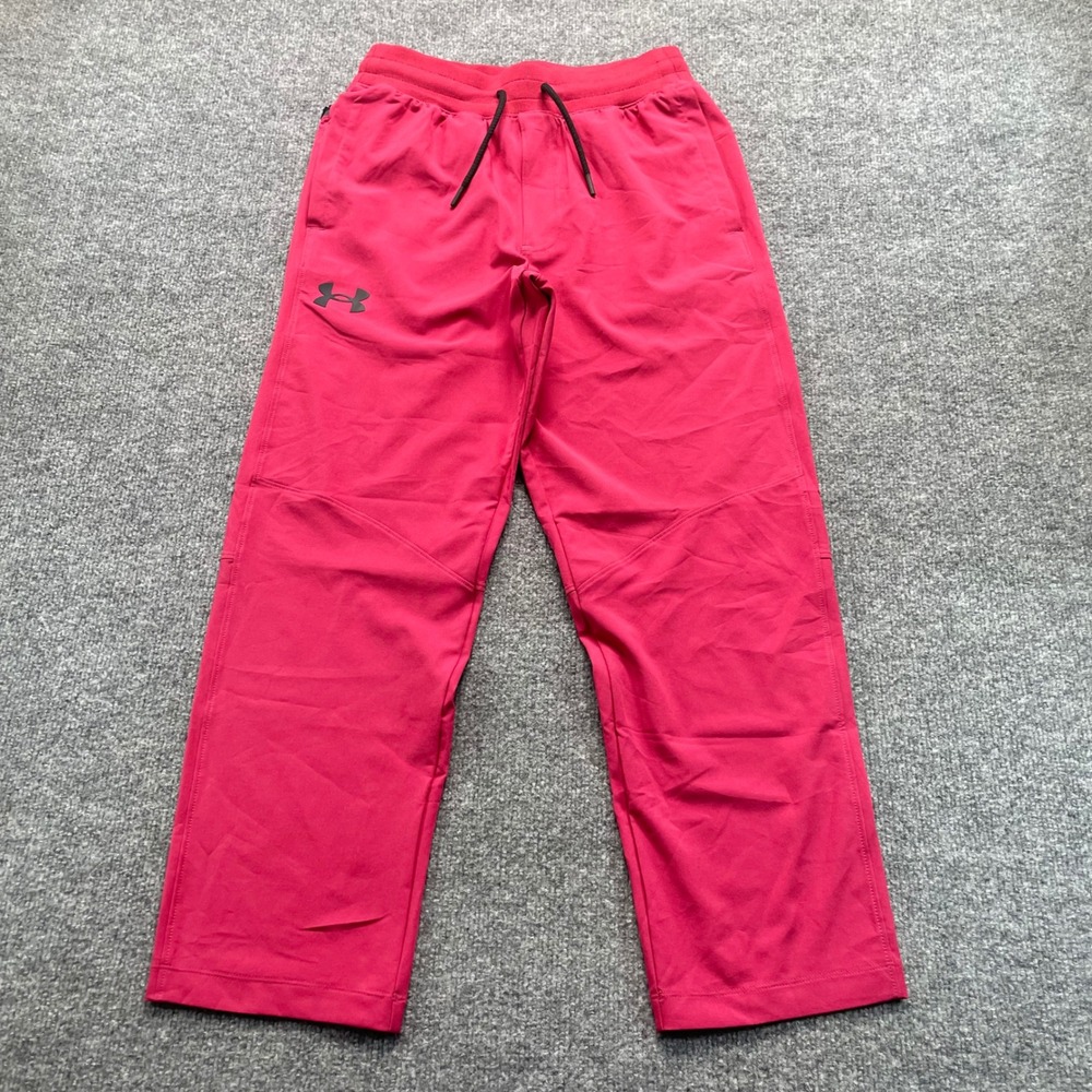 Under Armour Pants Mens Small S Red Athletic Joggers Drawstring Zipper Pocket